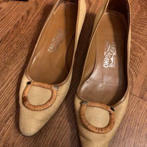 Salvatore Ferragamo Shoes, Beige Fabric Cannella Pebble, Size 9